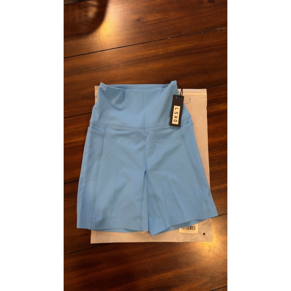 LSKD Elixir Mid Short Tights Pockets Azure Blue WTGH00306 Womens Small 6 in NEW